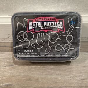 Classic Brainteaser Metal Puzzles In a Tin 10 Different Puzzles w/ Storage Tin